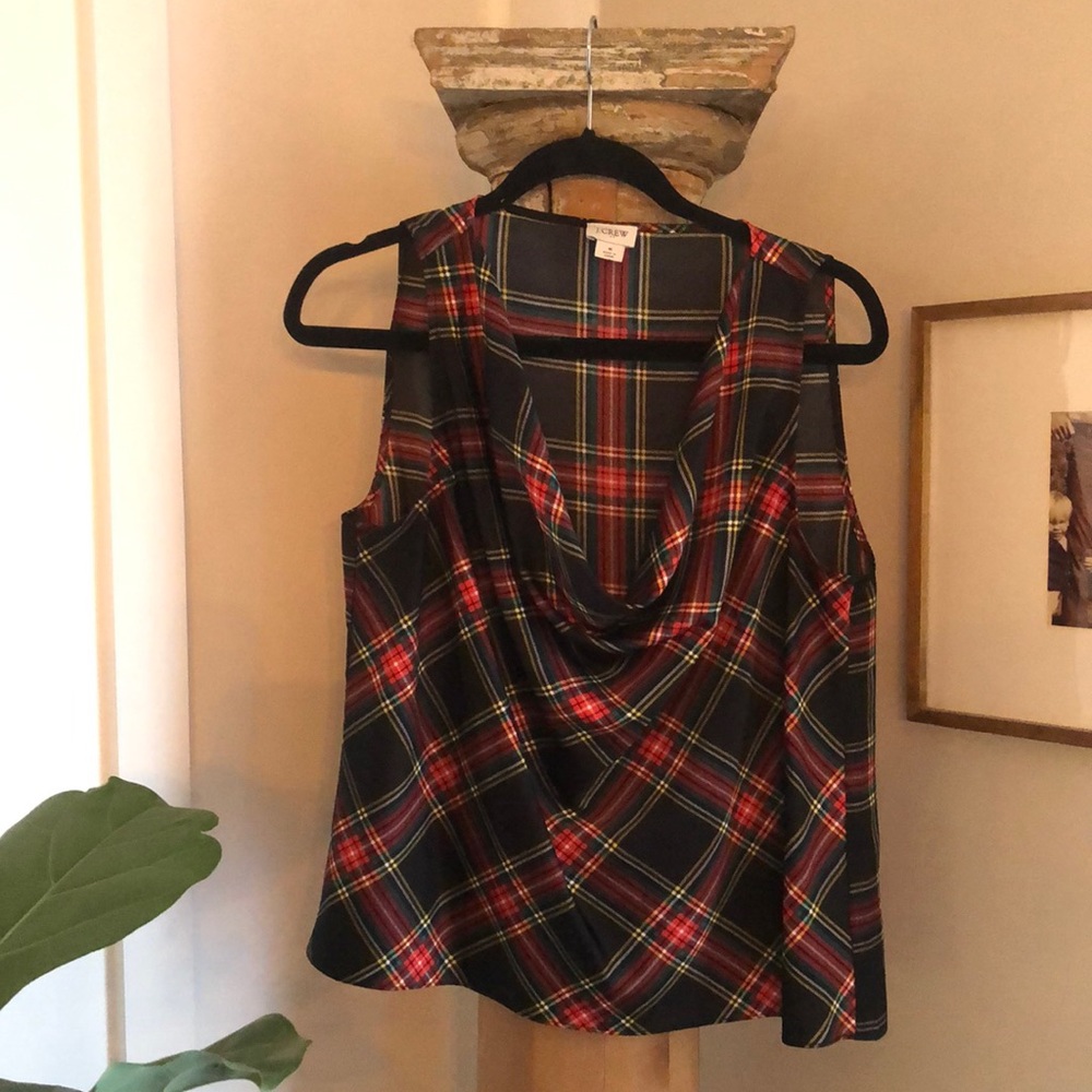J. Crew tartan plaid holiday cowl neck blouse